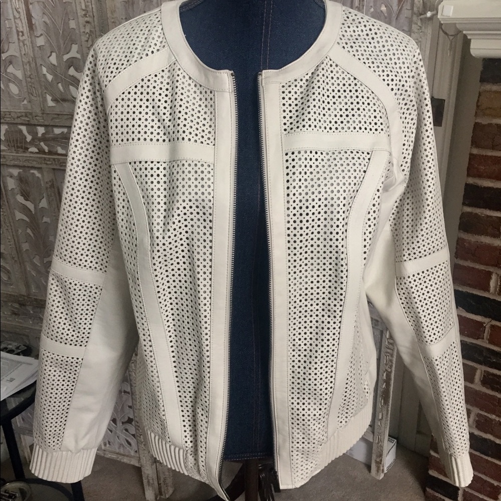 Buckle Cream Faux Leather Jacket
